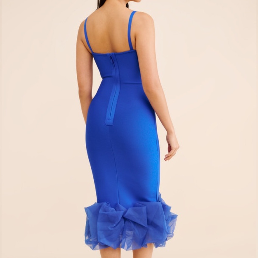 Bandage Organza Detail Dress by Rare London in Cobalt Blue - Picture 3 of 5